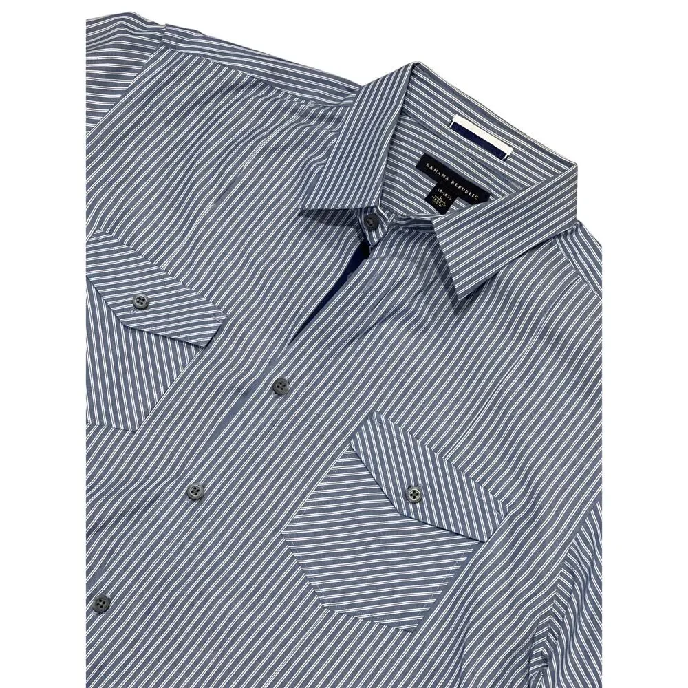 Banana Republic, Blue Stripe, Buttondown, Size L, NB25